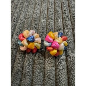 Vintage Clip On Earrings Multicolor Shells Made In Italy Retro Statement‎